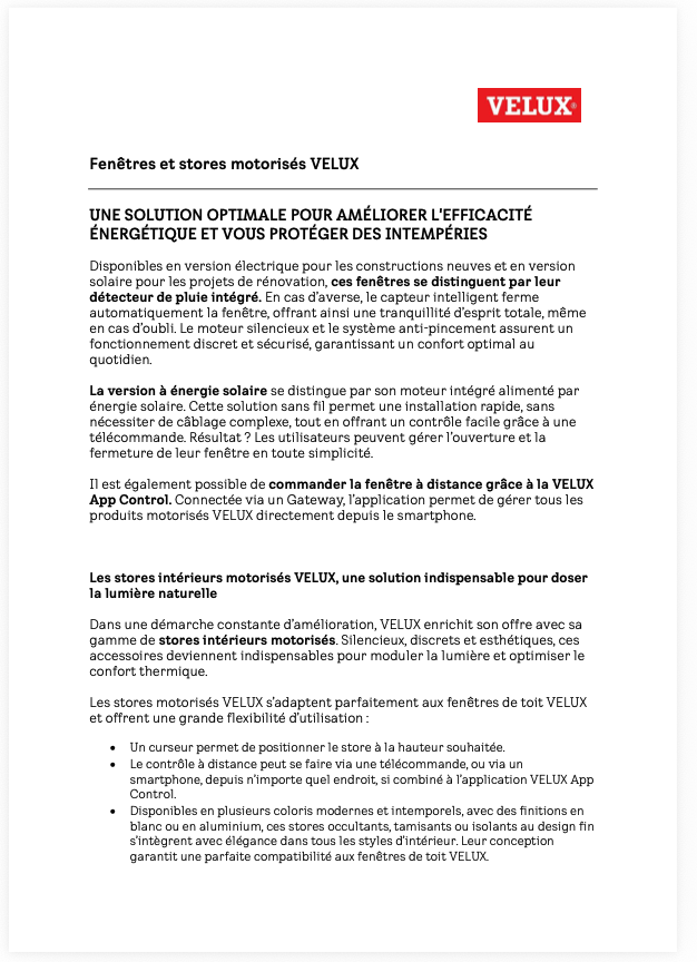 Fenêtres et stores motorisés VELUX_BE-FR